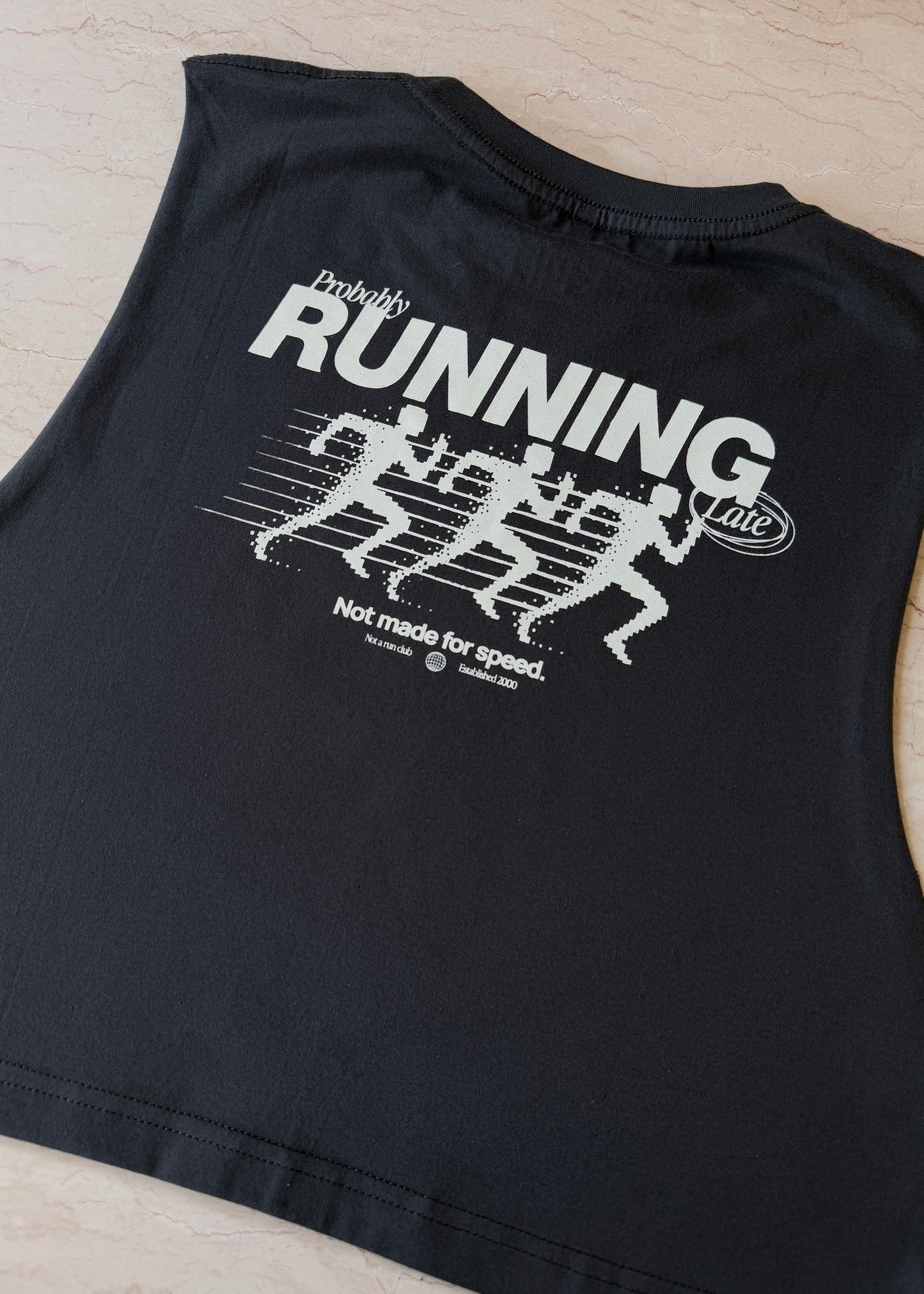 Probably running late cropped muscle tank