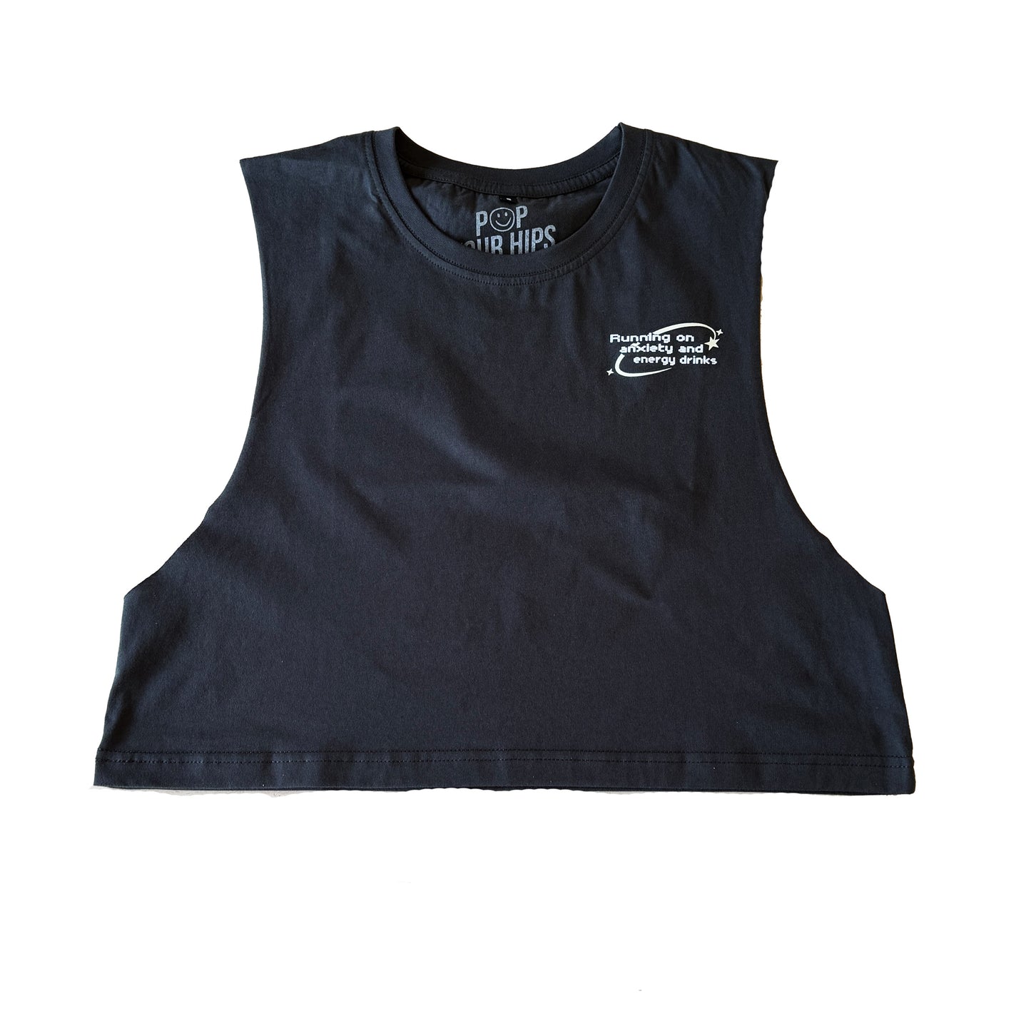 Running on anxiety and energy drinks cropped muscle tank