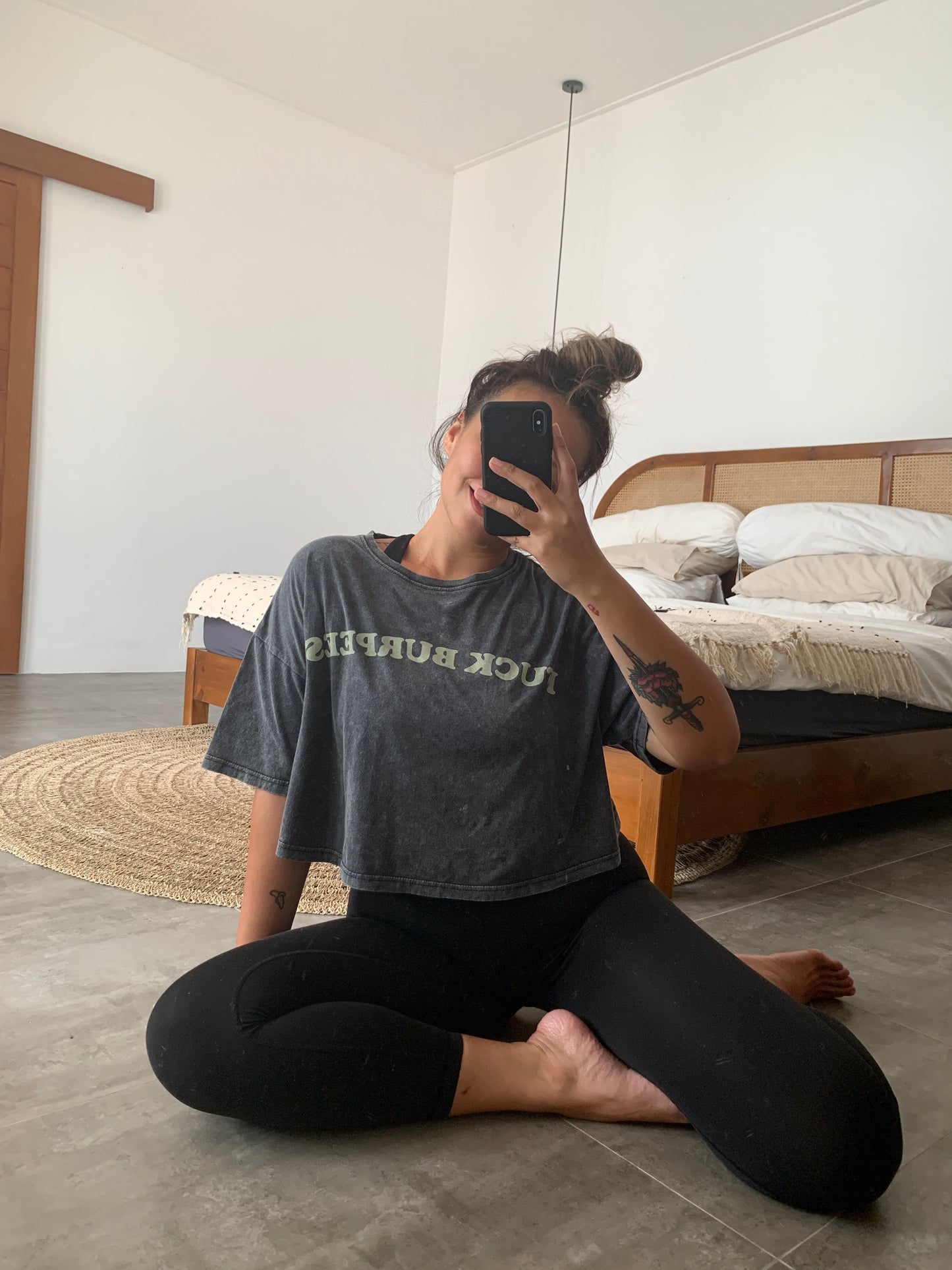 Fuck burpees oversized cropped tee